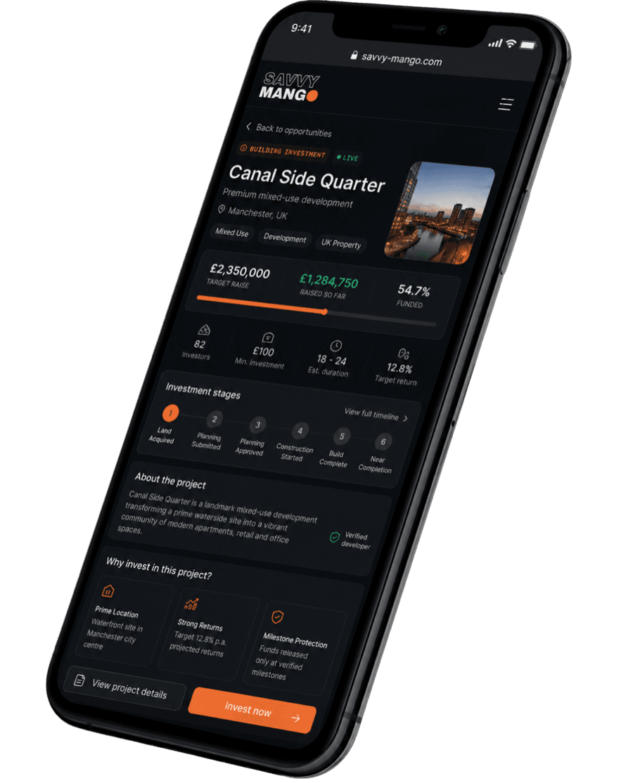 A live building investment on the Savvy Mango app